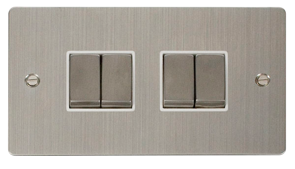 Scolmore FPSS414WH Define Stainless Steel Flat Plate Ingot 10a 4gang 2way Switch  Scolmore - Sparks Warehouse