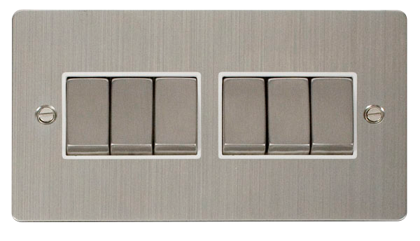 Scolmore FPSS416WH Define Stainless Steel Flat Plate Ingot 10a 6gang 2way Switch  Scolmore - Sparks Warehouse