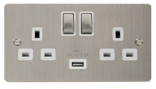 Scolmore FPSS570WH Define Stainless Steel 13a 2g Sw Skt With 2.1a Usb Ss Wh Ingot  Scolmore - Sparks Warehouse