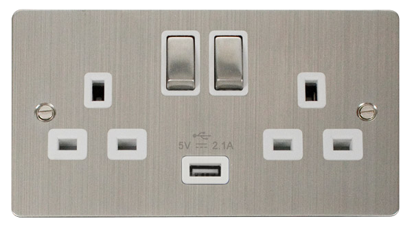 Scolmore FPSS570WH Define Stainless Steel 13a 2g Sw Skt With 2.1a Usb Ss Wh Ingot  Scolmore - Sparks Warehouse