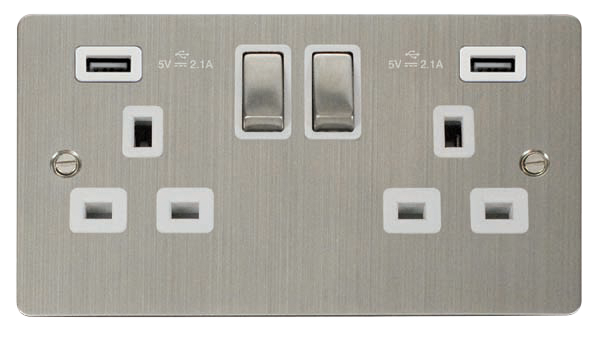 Scolmore FPSS580WH Define Stainless Steel 2g Skt Usb 4.2a Fp  Scolmore - Sparks Warehouse