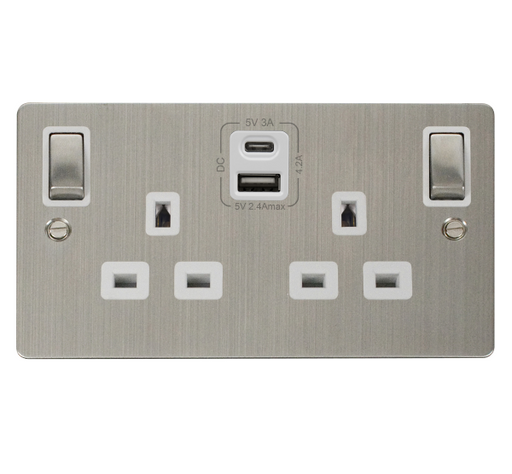 Scolmore FPSS586WH Define Stainless Steel 2g 13a Sw Skt 4.2a A&c Usb Ingot Fpss Wh  Scolmore - Sparks Warehouse