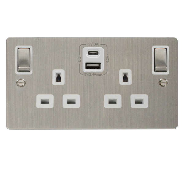 Scolmore FPSS586WH Define Stainless Steel 2g 13a Sw Skt 4.2a A&c Usb Ingot Fpss Wh  Scolmore - Sparks Warehouse