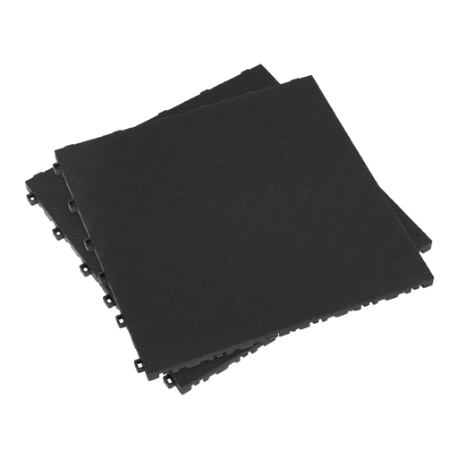 Sealey - FT3B Polypropylene Floor Tile 400 x 400mm - Black Treadplate - Pack of 9 Storage & Workstations Sealey - Sparks Warehouse