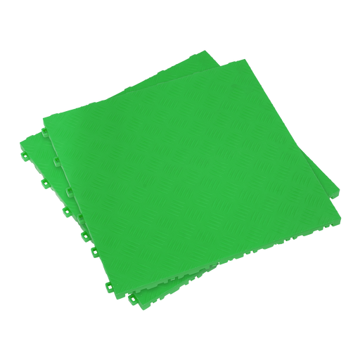 Sealey - FT3GR Polypropylene Floor Tile - Green Treadplate 400 x 400mm - Pack of 9 Storage & Workstations Sealey - Sparks Warehouse