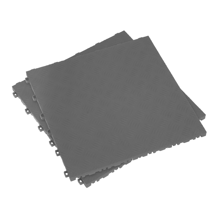 Sealey - FT3G Polypropylene Floor Tile 400 x 400mm - Grey Treadplate - Pack of 9 Storage & Workstations Sealey - Sparks Warehouse