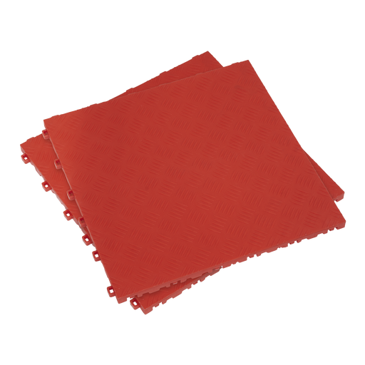 Sealey - FT3R Polypropylene Floor Tile 400 x 400mm - Red Treadplate - Pack of 9 Storage & Workstations Sealey - Sparks Warehouse