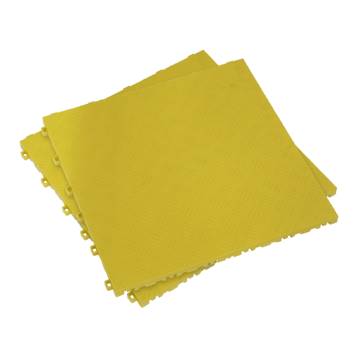 Sealey - FT3Y Polypropylene Floor Tile - Yellow Treadplate 400 x 400mm - Pack of 9 Storage & Workstations Sealey - Sparks Warehouse