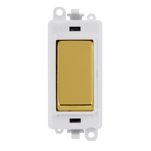 Scolmore GM2004PWBR -  20AX 2 Way Retractive Switch Module - White - Polished Brass GridPro Scolmore - Sparks Warehouse