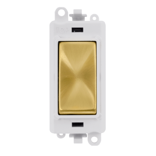Scolmore GM2004PWSB -  20AX 2 Way Retractive Switch Module - White - Satin Brass GridPro Scolmore - Sparks Warehouse