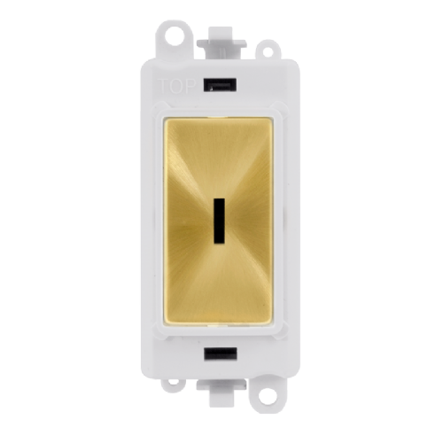 Scolmore GM2014PWSB -  20AX 2 Way Retractive Keyswitch Module - White - Satin Brass GridPro Scolmore - Sparks Warehouse