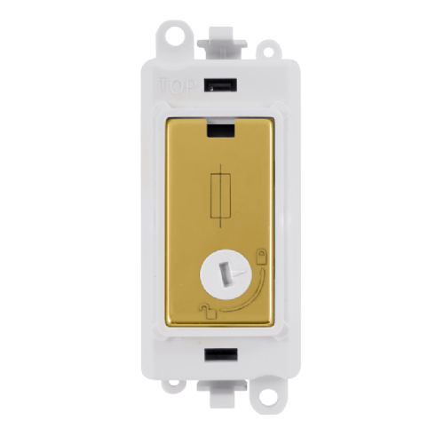 Scolmore GM2047-LPWBR -  13A Fused (Lockable) Module - White - Polished Brass GridPro Scolmore - Sparks Warehouse