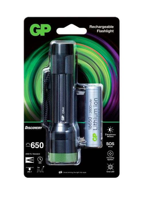 GP BATTERIES - GP Discovery LED CR41 Rechargeable Torch with 1 18650 Battery