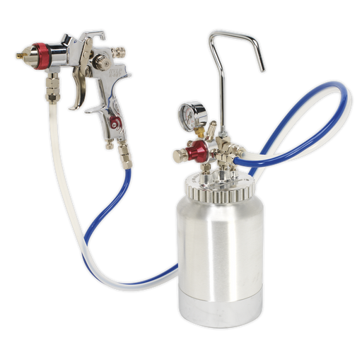 Sealey - HVLP-79/P HVLP Pressure Pot System with Spray Gun & Hoses 1.7mm Set-Up Bodyshop Sealey - Sparks Warehouse