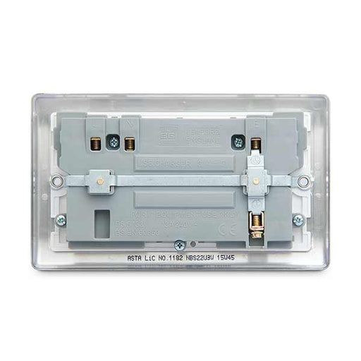 BG Nexus NBS22U3W Brushed Steel 2 Gang Switch Socket With USB Ports BG Nexus Metal - Brushed Steel BG - Sparks Warehouse