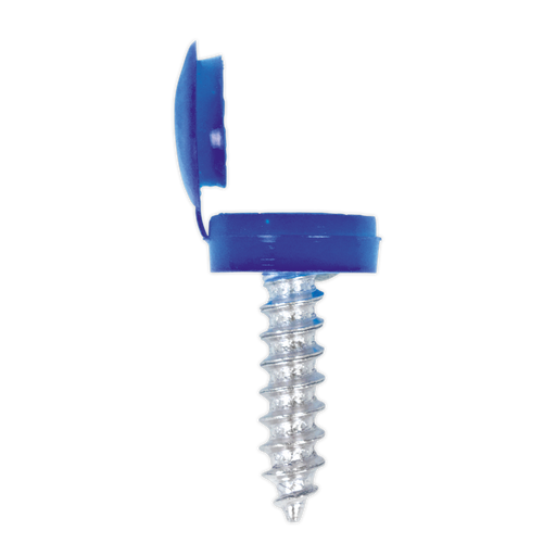 Sealey - NPBU50 Number Plate Screw & Flip Cap 4.2 x 19mm Blue Pack of 50 Consumables Sealey - Sparks Warehouse