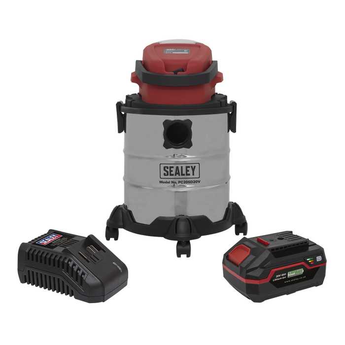 Sealey - PC20VCOMBO4 Vacuum Cleaner 20L Wet & Dry Cordless 20V with 4Ah Battery & Charger Janitorial, Material Handling & Leisure Sealey - Sparks Warehouse