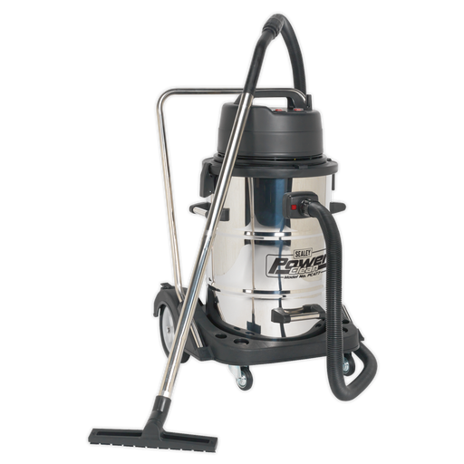 Sealey - PC477 Vacuum Cleaner Industrial Wet & Dry 77L Stainless Steel Drum with Swivel Emptying 2400W Janitorial, Material Handling & Leisure Sealey - Sparks Warehouse