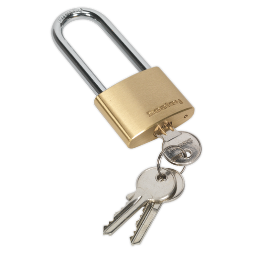 Sealey - PL101L Brass Body Padlock Long Shackle 40mm Storage & Workstations Sealey - Sparks Warehouse