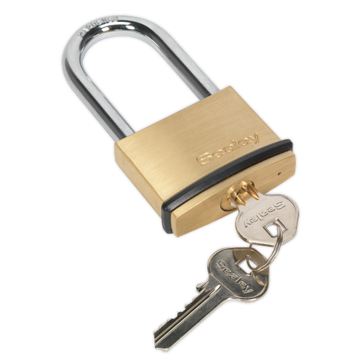 Sealey - PL202L Brass Body Padlock Long Shackle 50mm Storage & Workstations Sealey - Sparks Warehouse