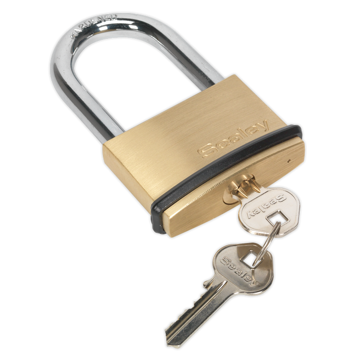 Sealey - PL203L Brass Body Padlock Long Shackle 60mm Storage & Workstations Sealey - Sparks Warehouse