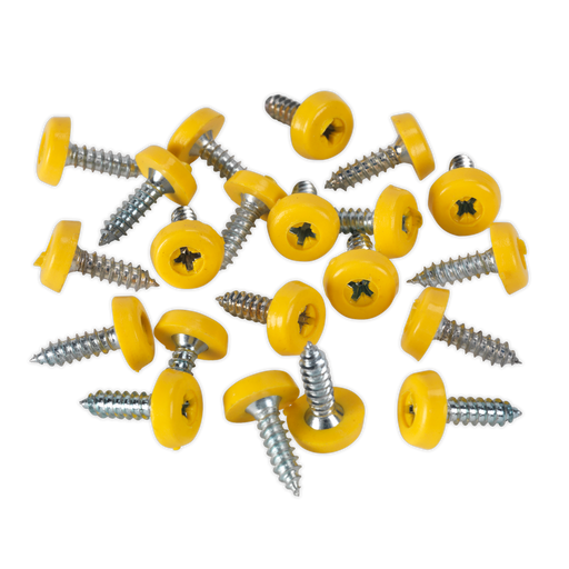Sealey - PTNP2 Number Plate Screw Plastic Enclosed Head 4.8 x 18mm Yellow Pack of 50 Consumables Sealey - Sparks Warehouse