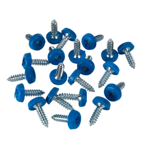 Sealey - PTNP4 Number Plate Screw Plastic Enclosed Head 4.8 x 18mm Blue Pack of 50 Consumables Sealey - Sparks Warehouse