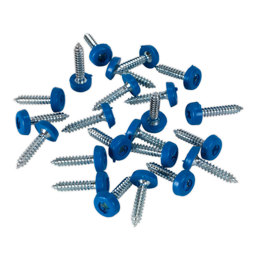 Sealey - PTNP8 Number Plate Screw Plastic Enclosed Head 4.8 x 24mm Blue Pack of 50 Consumables Sealey - Sparks Warehouse