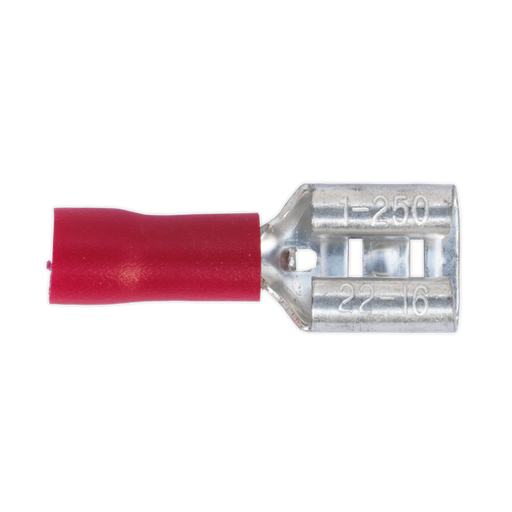 Sealey - RT21 Push-On Terminal 6.3mm Female Red Pack of 100 Consumables Sealey - Sparks Warehouse