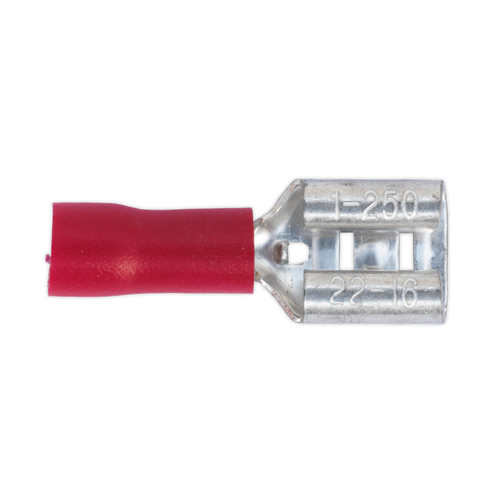 Sealey - RT21 Push-On Terminal 6.3mm Female Red Pack of 100 Consumables Sealey - Sparks Warehouse