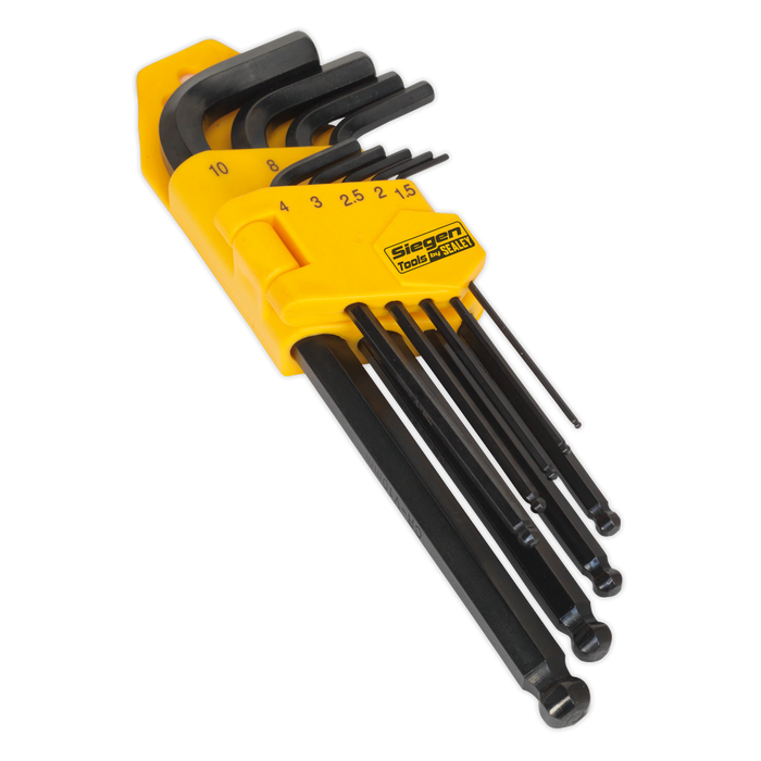 Sealey - S01093 Ball-End Hex Key Set 9pc Long Metric Hand Tools Sealey - Sparks Warehouse