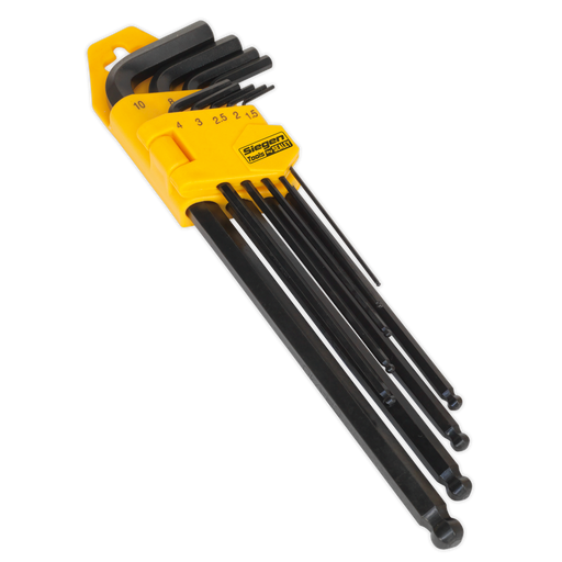 Sealey - S01094 Ball-End Hex Key Set 9pc Extra-Long Metric Hand Tools Sealey - Sparks Warehouse