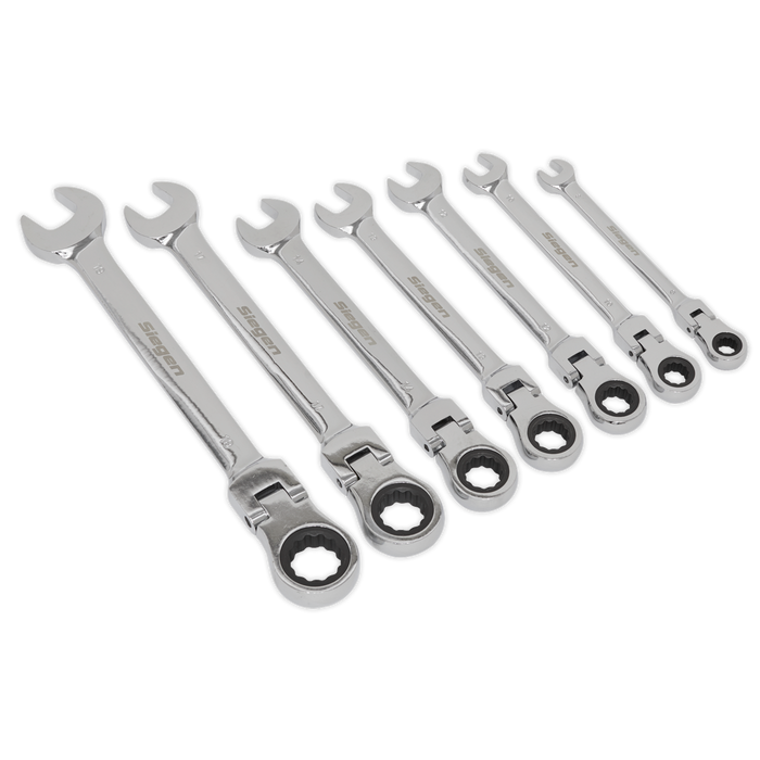 Sealey - S01143 Flexi-Head Ratchet Combination Spanner Set 7pc Metric Hand Tools Sealey - Sparks Warehouse