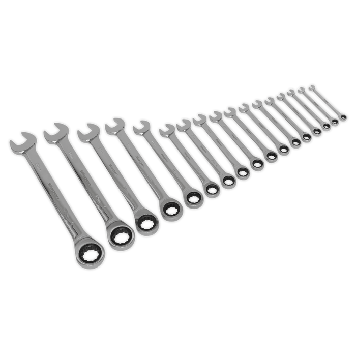 Sealey - S01156 Combination Ratchet Spanner Set 17pc Metric Hand Tools Sealey - Sparks Warehouse