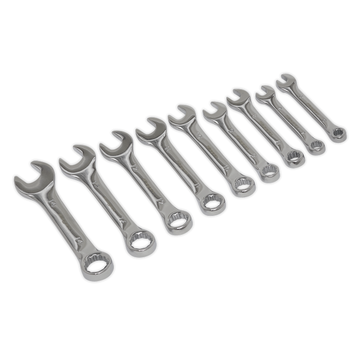 Sealey - S01157 Stubby Combination Spanner Set 9pc - Metric Hand Tools Sealey - Sparks Warehouse