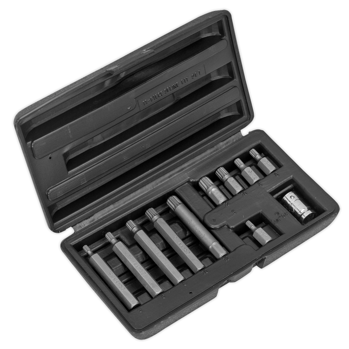 Sealey - S0534 Spline Bit & Holder Set 11pc - 3/8"Sq Drive Hand Tools Sealey - Sparks Warehouse