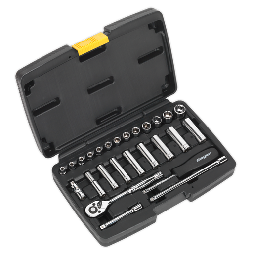 Sealey - S0910 Socket Set 26pc 1/4"Sq Drive 6pt WallDrive® Metric Hand Tools Sealey - Sparks Warehouse