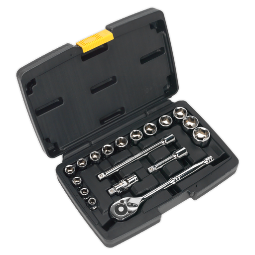 Sealey - S0911 Socket Set 18pc 3/8"Sq Drive 6pt WallDrive® Metric Hand Tools Sealey - Sparks Warehouse