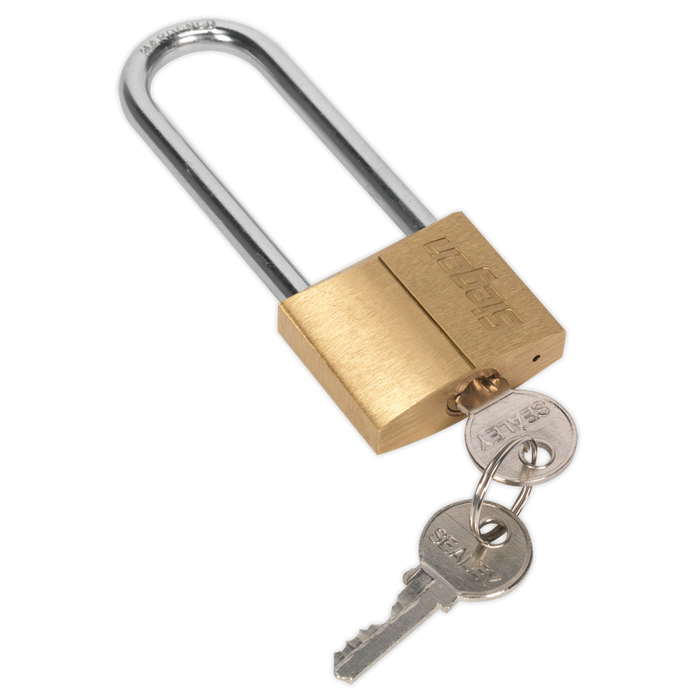 Sealey - S0989 Brass Body Padlock with Brass Cylinder Long Shackle 40mm Storage & Workstations Sealey - Sparks Warehouse