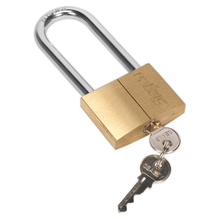 Sealey - S0991 Brass Body Padlock with Brass Cylinder Long Shackle 60mm Storage & Workstations Sealey - Sparks Warehouse