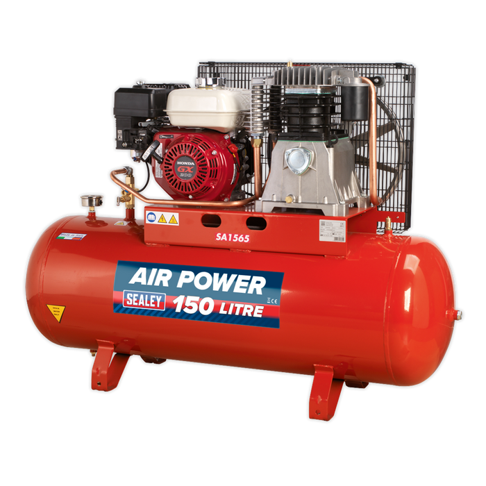 Sealey - SA1565 Compressor 150L Belt Drive Petrol Engine 6.5hp Compressors Sealey - Sparks Warehouse