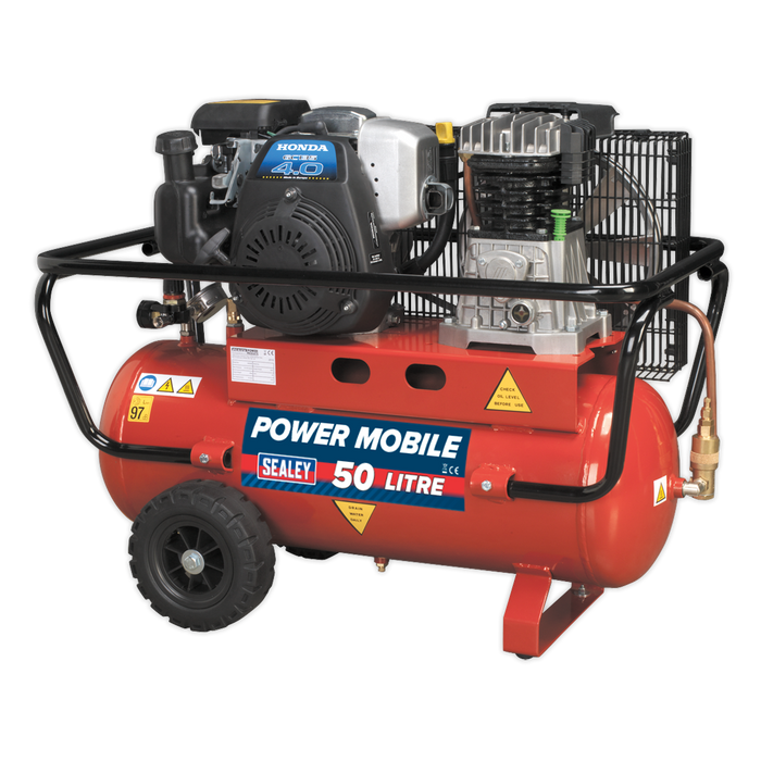 Sealey - SA5040 Compressor 50L Belt Drive Petrol Engine 4hp Compressors Sealey - Sparks Warehouse