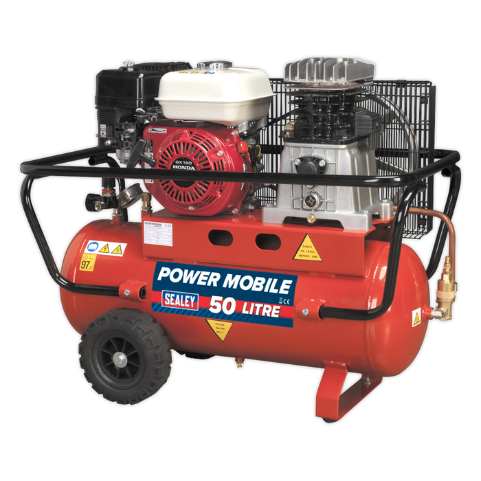 Sealey - SA5055 Compressor 50L Belt Drive Petrol Engine 5.5hp Compressors Sealey - Sparks Warehouse