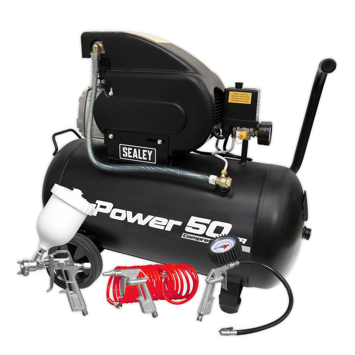 Sealey - SAC5020APK Compressor 50L Direct Drive 2hp with 4pc Air Accessory Kit Compressors Sealey - Sparks Warehouse