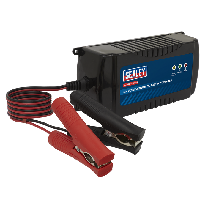 Sealey - SBC15 12V 15A Fully Automatic Battery Charger Battery Chargers & Starters Sealey - Sparks Warehouse