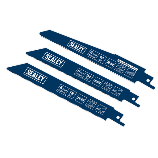 Sealey - SBS3150 Reciprocating Saw Blade Set 3pc 150mm Consumables Sealey - Sparks Warehouse