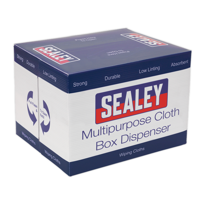 Sealey - SCP160 Multipurpose Paper Wipes in Polyflute Dispenser Box - Creped Turquoise 69gsm 160 Sheets Consumables Sealey - Sparks Warehouse