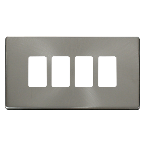 Scolmore SCP20404BS - 4 Gang GridPro® Frontplate - Brushed Stainless GridPro Scolmore - Sparks Warehouse