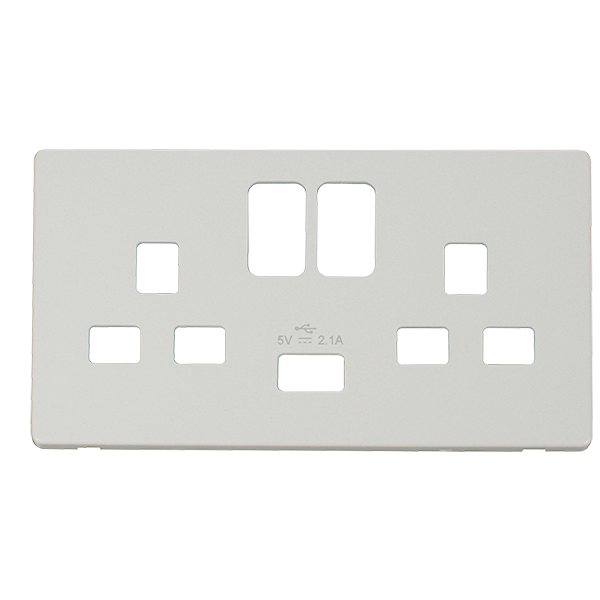Scolmore SCP470MW - 13A 2G Switched Socket With 2.1A USB Charger Cover Plate - Metal White Definity Scolmore - Sparks Warehouse