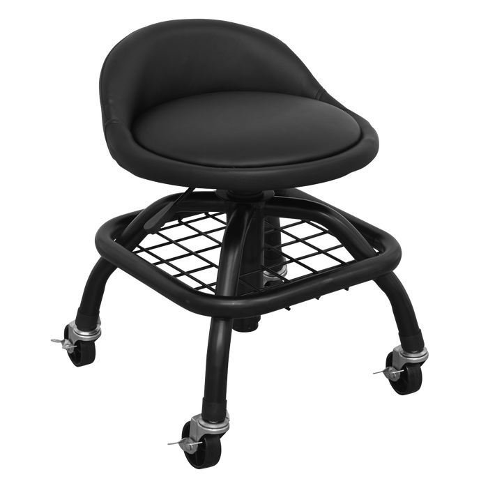 Sealey - SCR02B Creeper Stool Pneumatic with Adjustable Height Swivel Seat & Back Rest Garage & Workshop Sealey - Sparks Warehouse